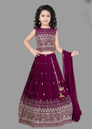 Trending Embroidered Georgette Purple Lehenga